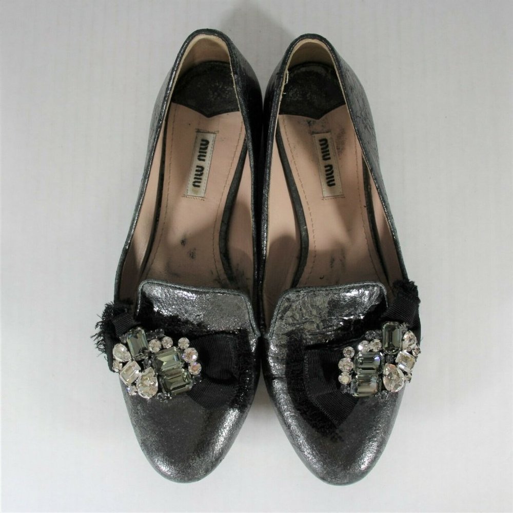 Miu Miu Jeweled Loafers Flats Made In Italy K238 - Picture 2 of 9